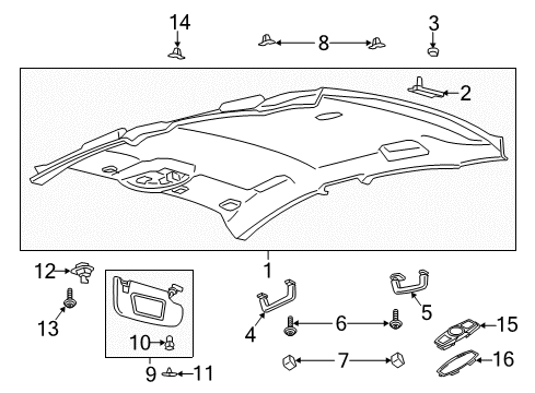 2016 Ford Fusion Sunvisor, Charcoal, Passenger Side Diagram for FS7Z-5404104-FB