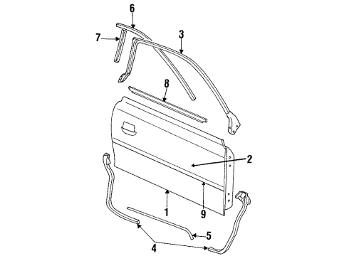 1994 Ford Mustang Door & Components, Exterior Trim Diagram