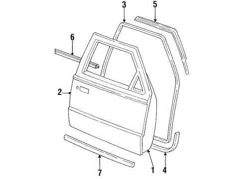 1994 Ford Ranger Door & Components, Exterior Trim Diagram