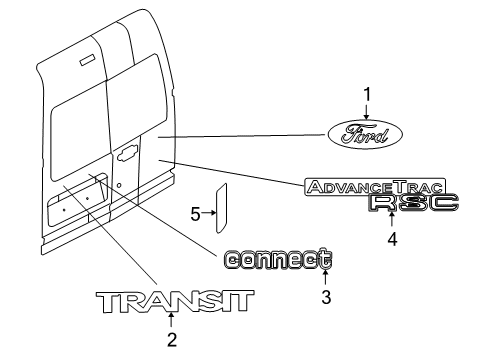 2012 Ford Transit Connect Exterior Trim - Back Door Diagram