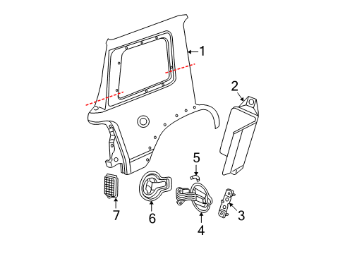 2007 Mercury Mountaineer Quarter Panel & Components Diagram