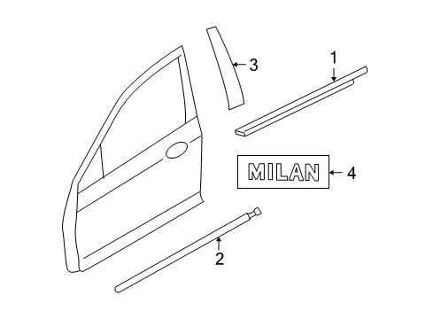 2008 Mercury Milan Exterior Trim - Front Door Diagram
