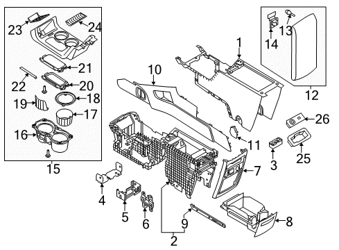 2015 Ford Flex Front Console, Rear Console Diagram 1 - Thumbnail
