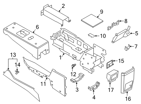 2021 Ford Police Interceptor Utility Front Console, Rear Console Diagram 1 - Thumbnail