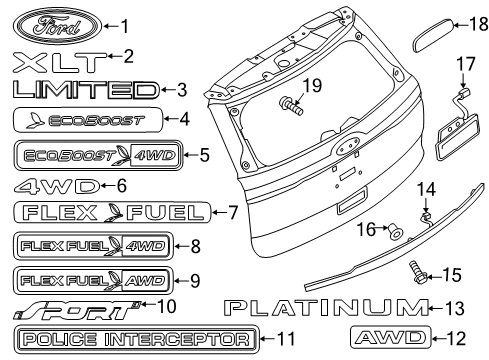 2018 Ford Police Interceptor Utility Exterior Trim - Lift Gate Diagram