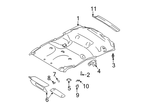 2005 Ford Expedition Sunvisor, Driver Side Diagram for 3L1Z-7804105-AAA