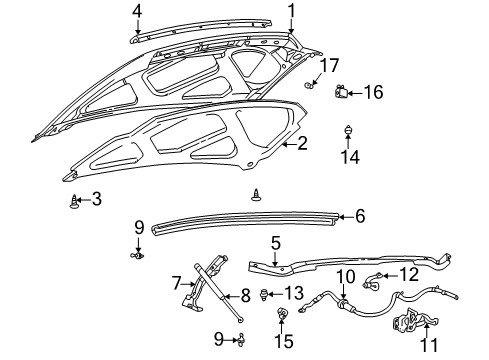 2004 Ford Excursion Hood & Components Diagram