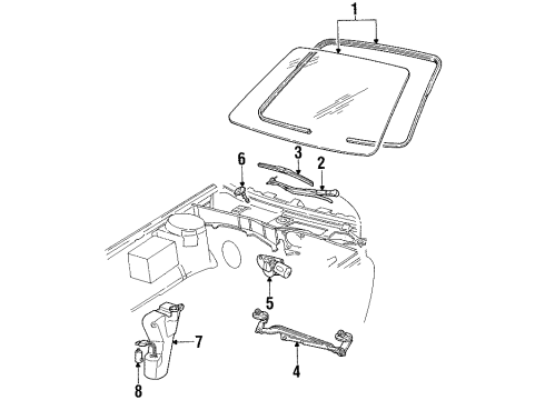 1993 Lincoln Continental Windshield Glass, Wiper Components Diagram