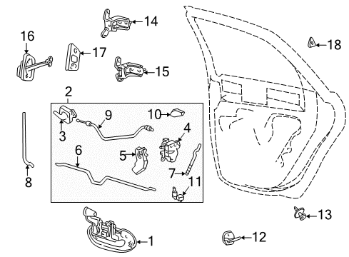 2000 Mercury Sable Rear Door - Lock & Hardware Diagram