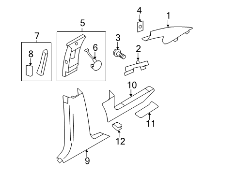 2009 Lincoln MKX Interior Trim - Pillars, Rocker & Floor Diagram