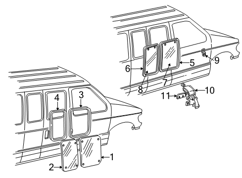 1992 Ford E-150 Econoline Glass - Side Door Diagram