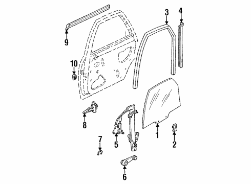F4BZ-5825712-B Ford Door Glass, Rear Passenger Side