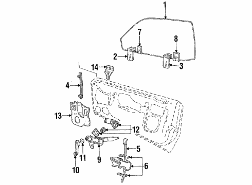 Ford E8ZZ-6121410-A Glass & Frame, Passenger Side E8ZZ-6121410-A Ford Glass & Frame, Passenger Side