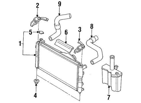 1996 Ford Probe Radiator & Components Diagram