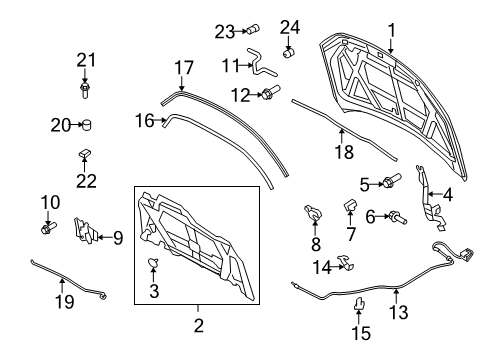 2011 Ford Fusion Hood & Components Diagram