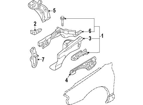 1998 Mercury Tracer Upper Reinforcement, Passenger Side Diagram for F7CZ-16154-AA
