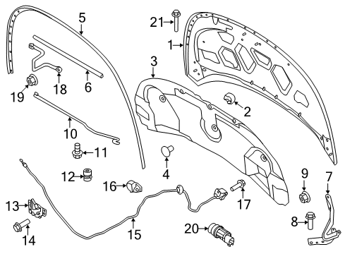 2018 Ford Explorer Hood & Components Diagram