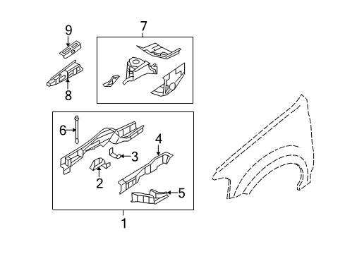 2011 Mercury Mariner Structural Components & Rails Diagram
