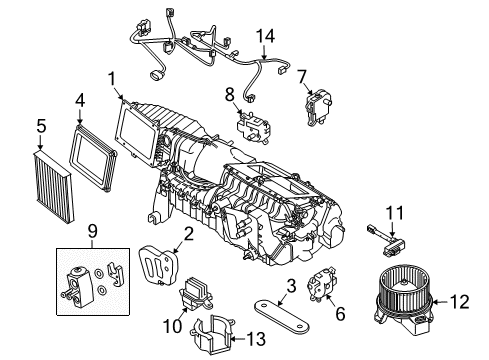 2012 Ford Mustang A/C Evaporator & Heater Components Diagram