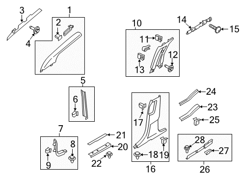 2017 Lincoln MKX Interior Trim - Pillars Diagram