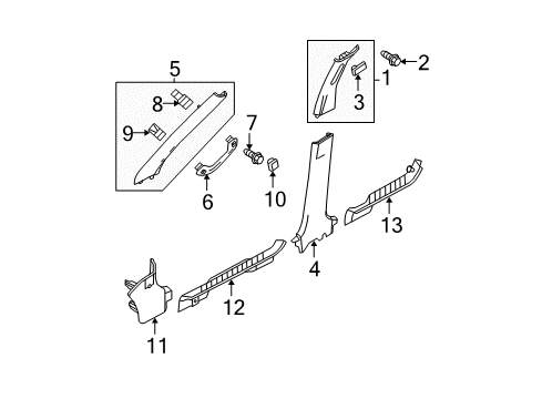 2011 Mercury Mariner Interior Trim - Pillars Diagram