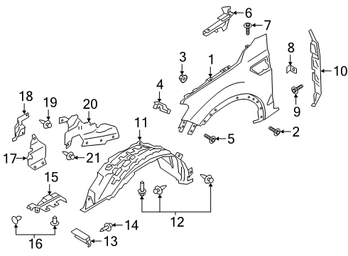 2022 Ford Ranger Fender, Front Passenger Side Diagram for LB3Z-16005-A