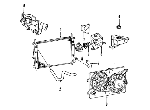 2000 Ford Contour Radiator & Components Diagram