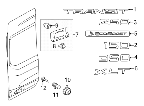 2025 Ford Transit-150 Exterior Trim - Back Door  Diagram