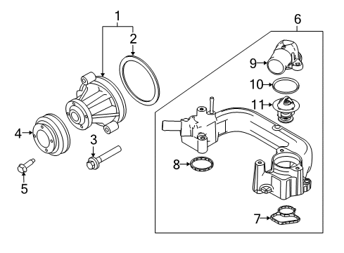 2002 Mercury Mountaineer Thermostat Housing Diagram for F6AZ-8592-AB