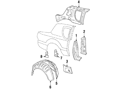 1984 Mercury Cougar Inner Components - Quarter Panel Diagram