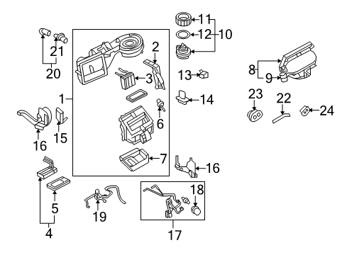 2008 Ford Explorer Sport Trac A/C Evaporator & Heater Components Diagram