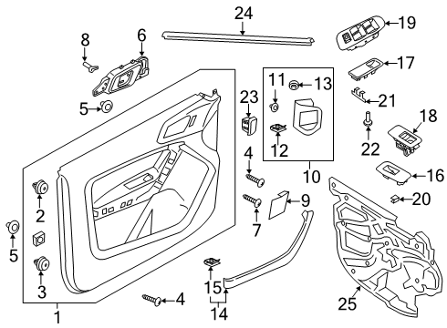 2020 Ford Ranger Interior Trim - Front Door Diagram