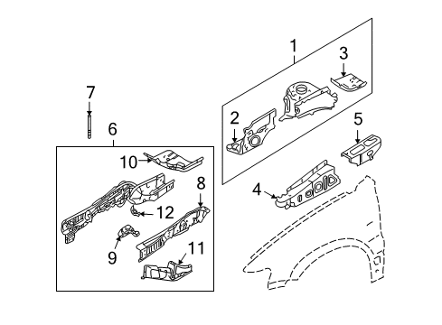 2005 Ford Escape Structural Components & Rails Diagram