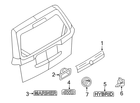 2011 Mercury Mariner Exterior Trim - Lift Gate Diagram