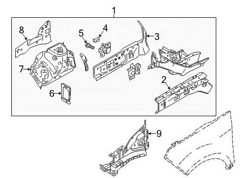 2018 Ford EcoSport Structural Components & Rails Diagram