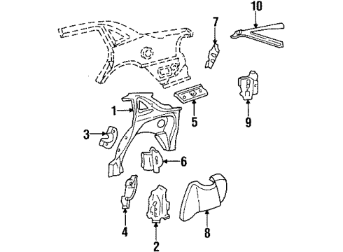 1996 Ford Taurus Wheelhouse, Rear Inner Passenger Side Diagram for YF1Z-5427886-AA