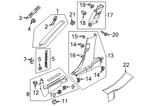 2024 Ford Mustang Mach-E Interior Trim - Pillars Diagram