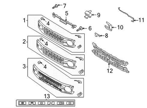 2025 Ford Bronco Grille & Components Diagram