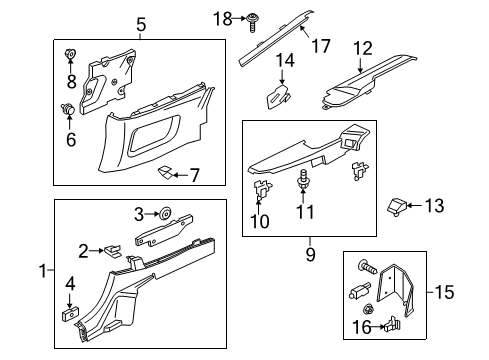 2016 Ford Mustang Interior Trim - Quarter Panels Diagram