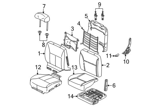 2004 Mercury Sable Seat Back Frame, Front Passenger Side Diagram for 2F1Z-5461018-AA
