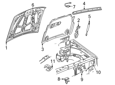 2002 Ford Explorer Sport Hood & Components Diagram