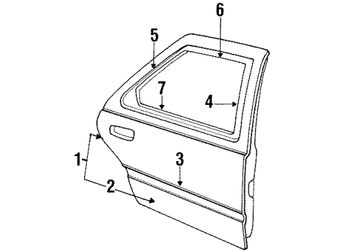1989 Ford Tempo Exterior Trim - Rear Door Diagram