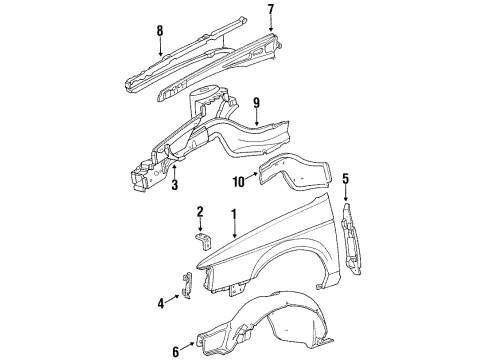 1987 Mercury Sable Fender Liner, Passenger Side Diagram for E8DZ16102B