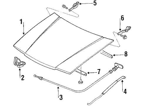 1988 Mercury Tracer Hood & Components Diagram