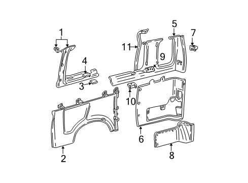 2002 Ford E-350 Econoline Club Wagon Interior Trim - Side Panel Diagram
