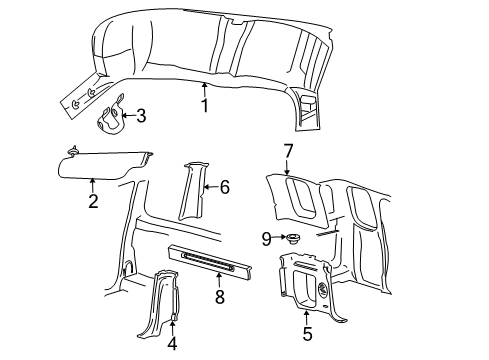 1999 Ford F-150 Sunvisor, Tan, Passenger Side Diagram for F85Z-1504104-BAA