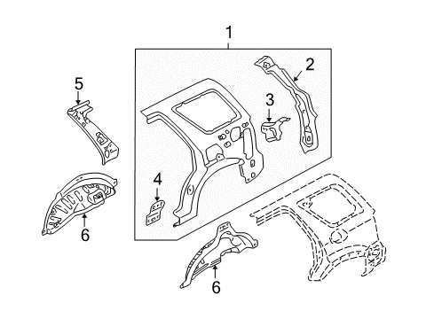 2002 Ford Escape Inner Structure - Quarter Panel Diagram