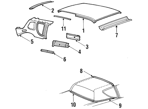 1987 Mercury Cougar Exterior Trim - Roof Diagram