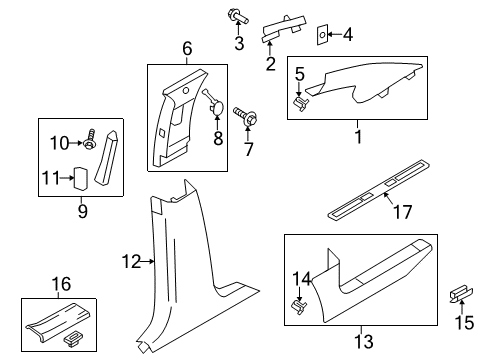 2012 Lincoln MKX Interior Trim - Pillars Diagram