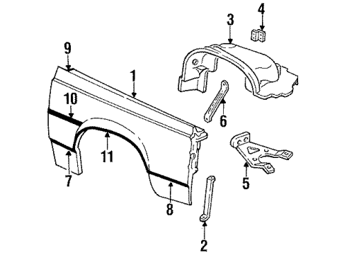 1985 Mercury Grand Marquis Wheel Opening Molding, Front Passenger Side Diagram for D9MY-16038-B